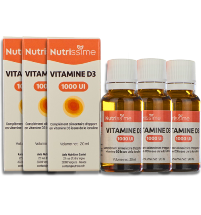 Vitamine D3 1000 UI - Huile - Lot de 3 flacons