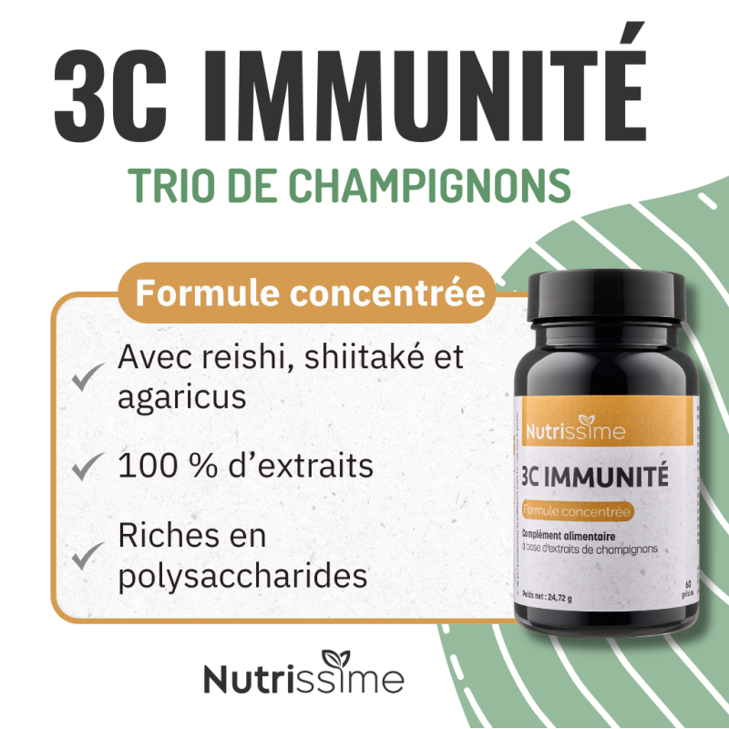 Achat 	3C IMMUNITÉ - Extraits de champignons - 60 gélules - caractéristiques