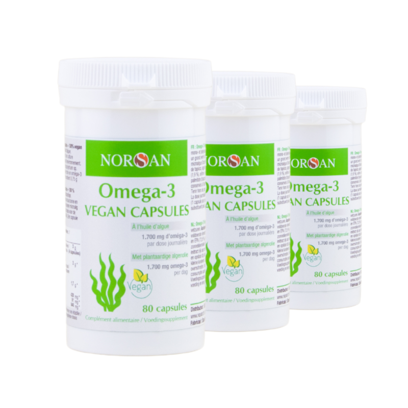 Omega-3 Vegan Capsules NORSAN - 80 capsules - Lot de 3 flacons fa ce