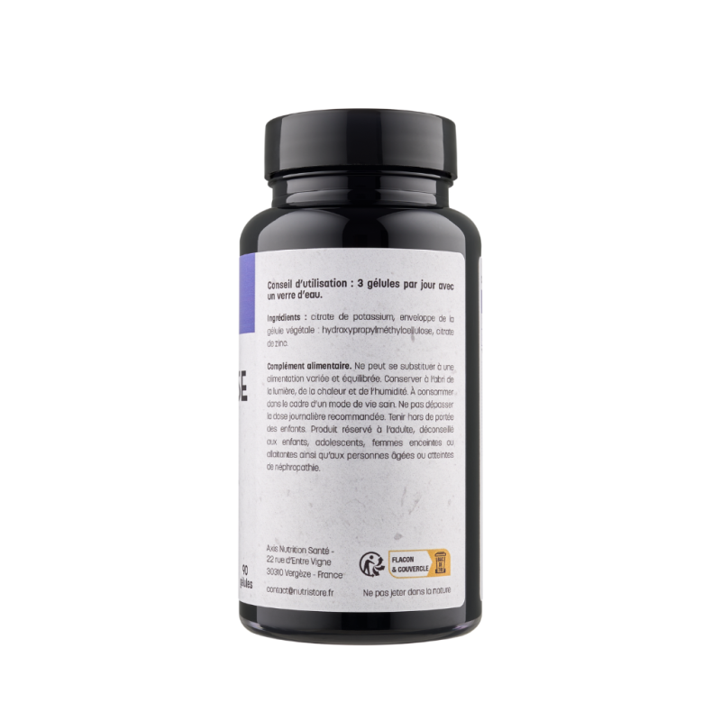 Complément alimentaire Potassium, Citrate & Zinc (120 gélules) | Nutristore