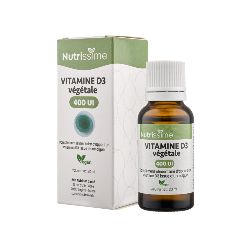 Vitamine D3 végétale - 400 UI - étui + flacon