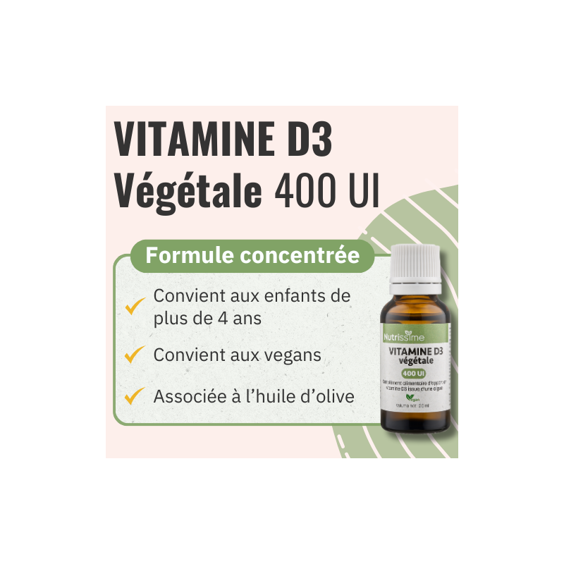 Achat Vitamine D3 végétale - 400 UI - formule avancée
