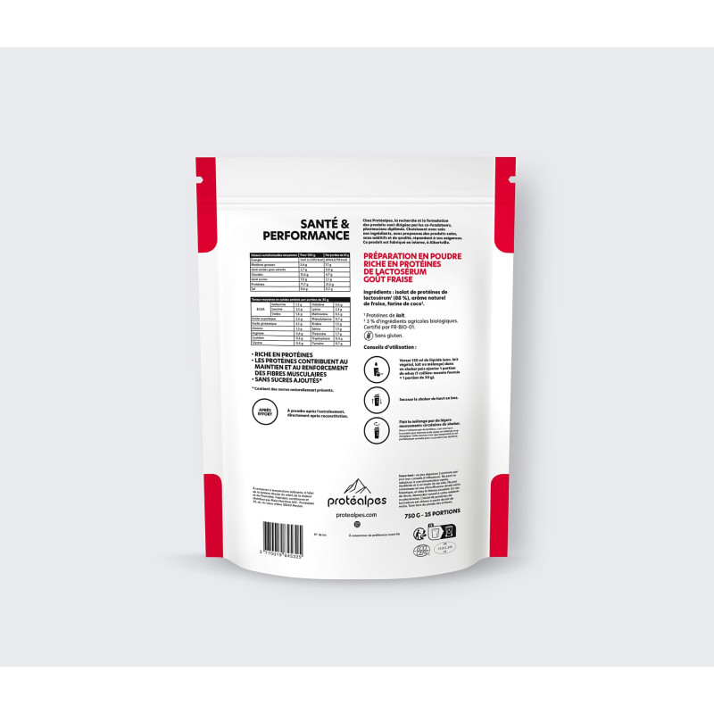Achat Whey protéine goût fraise – SANS SUCRE AJOUTÉS face verso