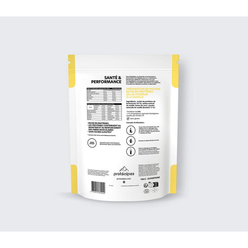 Achat Whey protéine goût vanille – SANS SUCRES AJOUTÉS verso