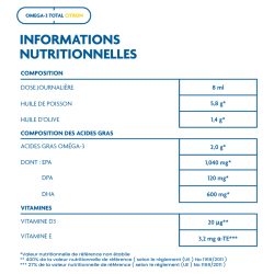 Achat Oméga-3 Total - Forme liquide goût citron - Lot de 3 flacons bienfaits
