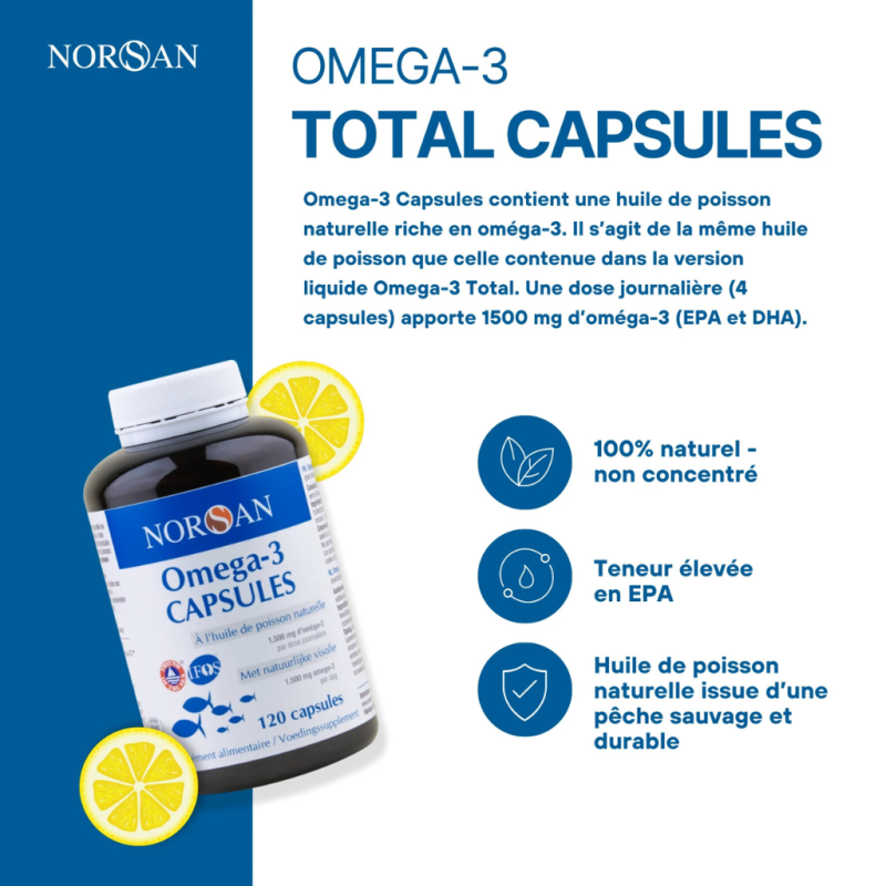 Oméga-3 capsules NORSAN - 120 capsules - caractéristiques