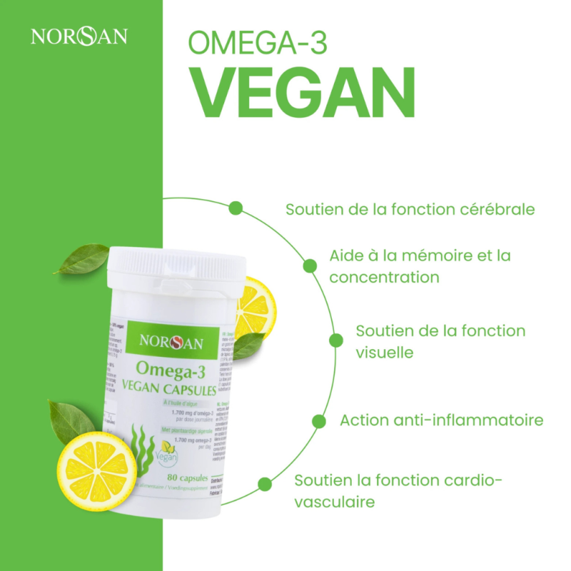 Omega-3 Vegan Capsules NORSAN - 80 capsules - bienfaits