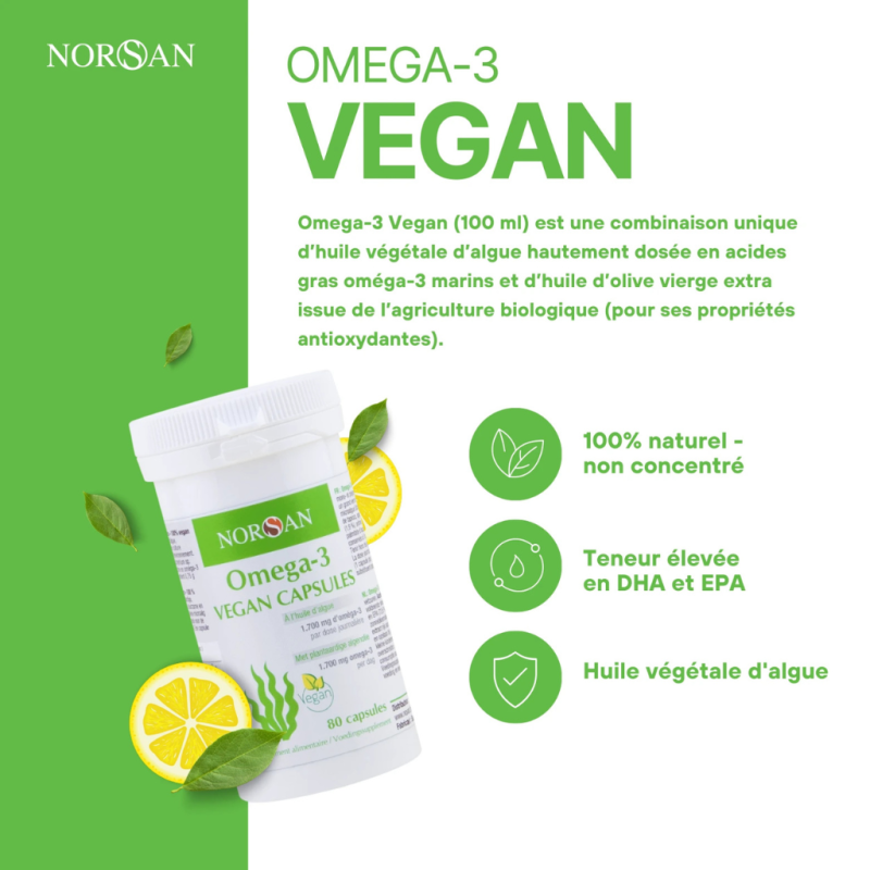 Omega-3 Vegan Capsules NORSAN - 80 capsules - caractéristiques