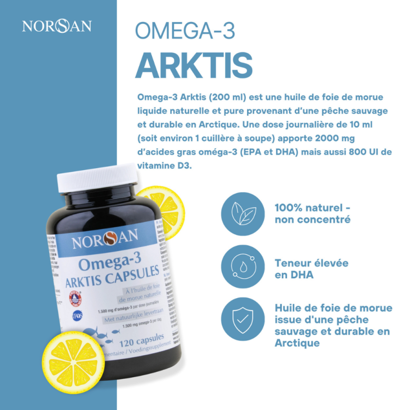 Oméga-3 Arktis - 120 capsules - Lot de 3 flacons - caractéristiques