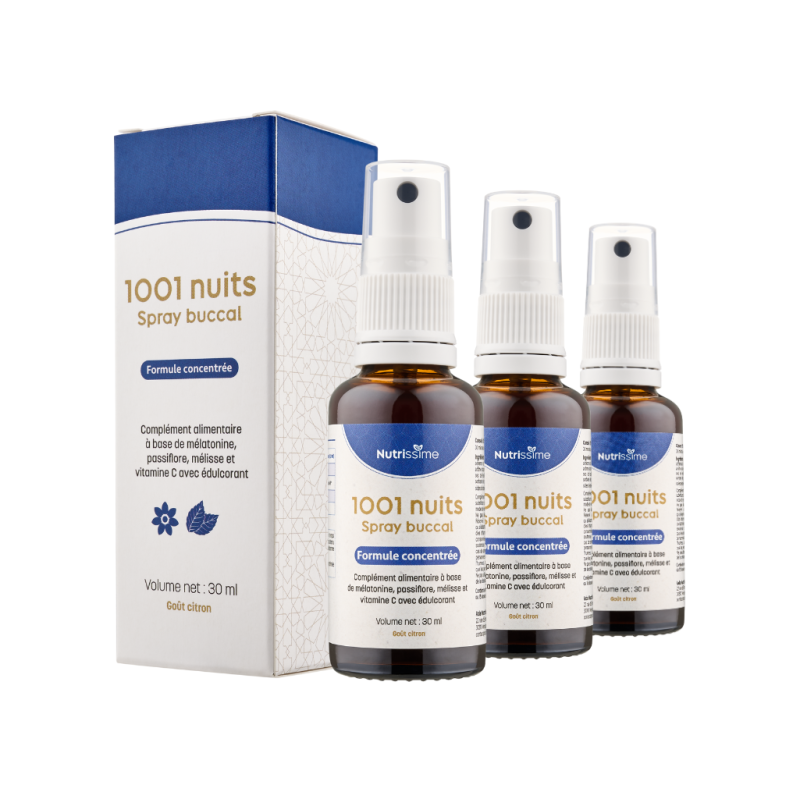1001 nuits - Mélatonine & plantes flacon et étui - Lot de 3 flacons