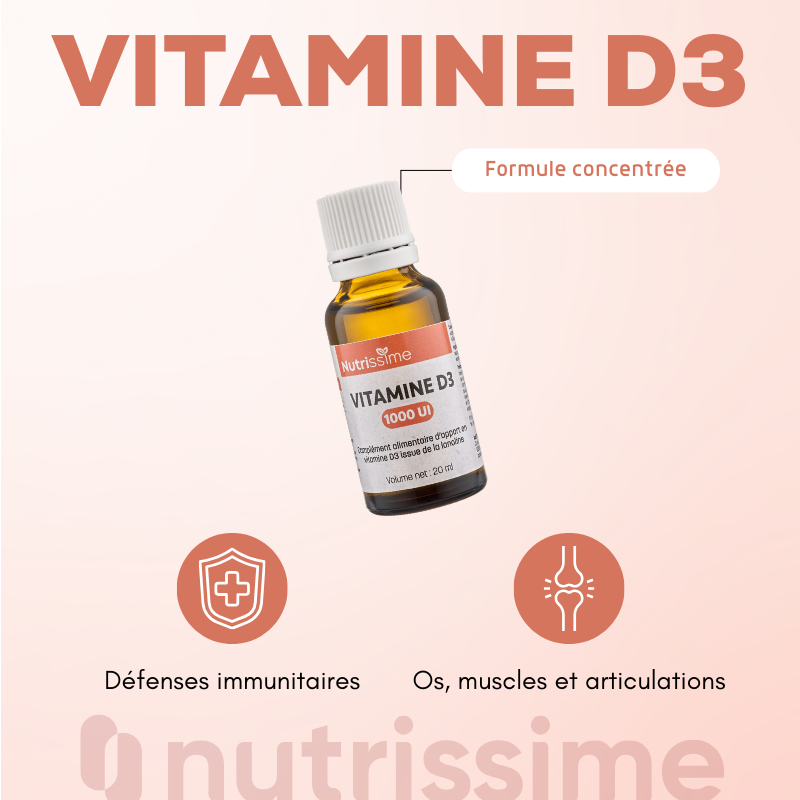 Vitamine D3 1000 UI - Flacon de 20 ml - Nutrissime