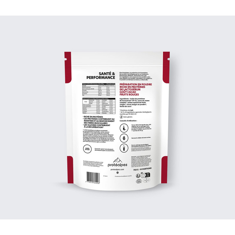 Achat Whey protéine goût cacao fruits rouges – Gamme classique - Protéalpes