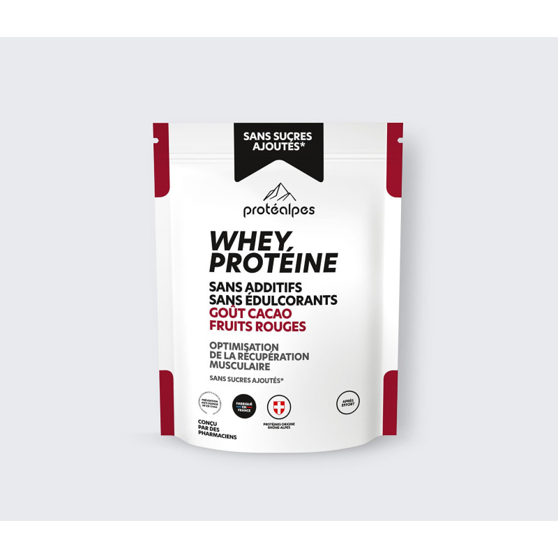 Achat Whey protéine isolat - Cacao fruits rouges – SANS SUCRES AJOUTÉS – Lot de 3 flacons