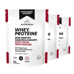 Achat Whey protéine isolat - Cacao fruits rouges – SANS SUCRES AJOUTÉS – Lot de 3 flacons