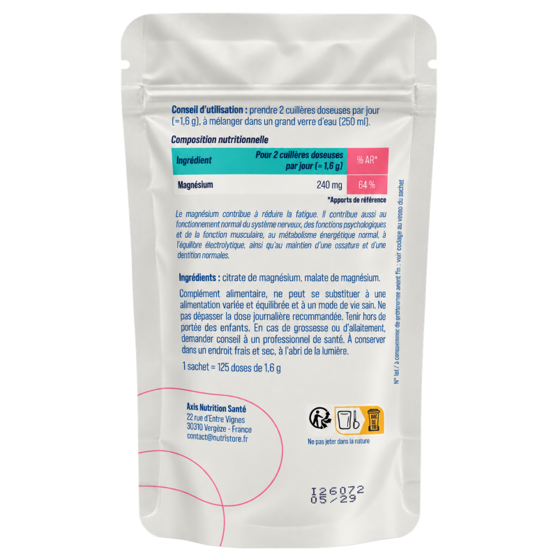 Achat Magnésium Citrate Malate 200 g | Nutrissime